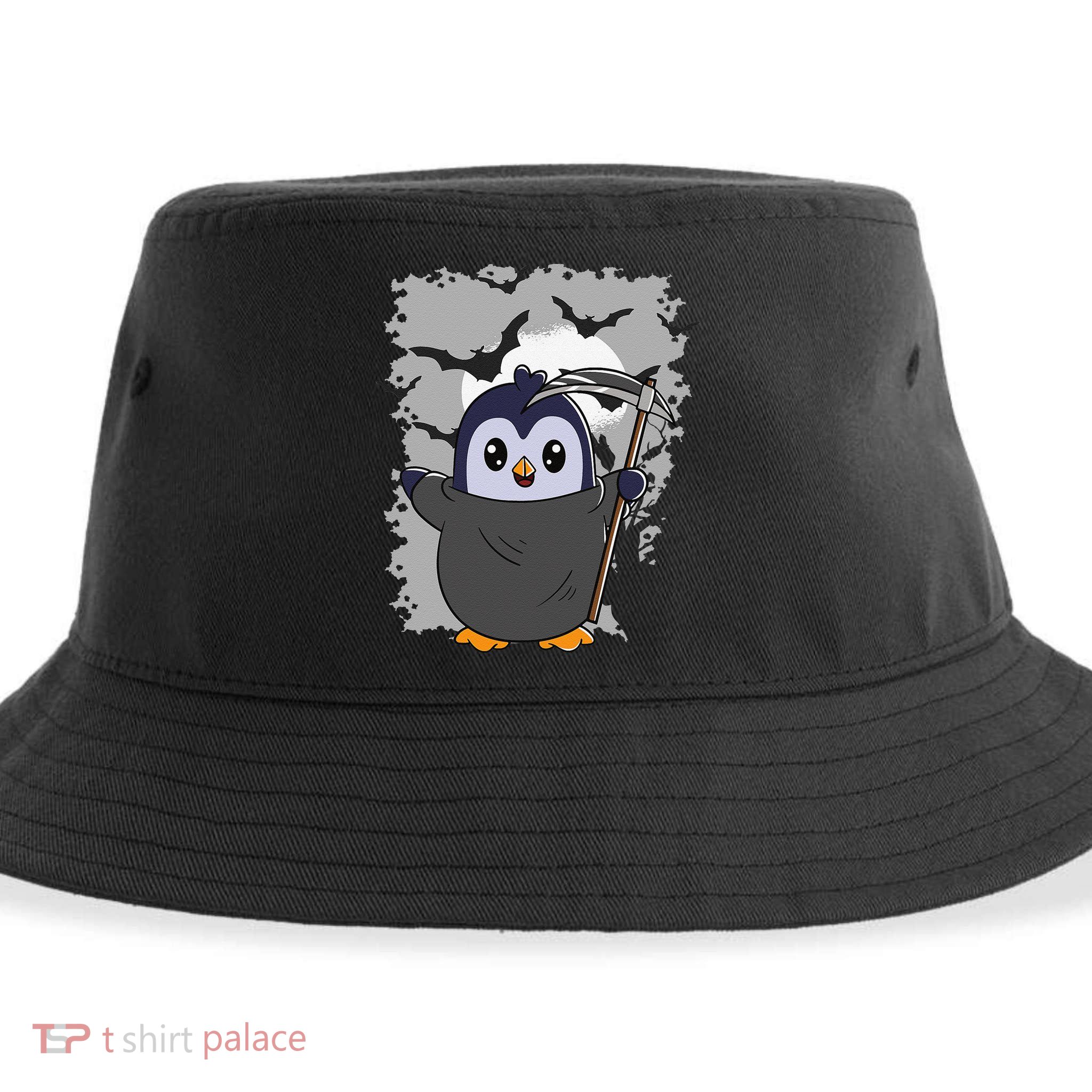 Grim Reaper Halloween Spooky Penguin Halloween Penguin Sustainable Bucket Hat