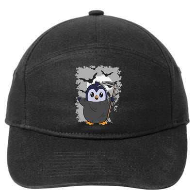 Grim Reaper Halloween Spooky Penguin Halloween Penguin 7-Panel Snapback Hat