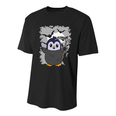 Grim Reaper Halloween Spooky Penguin Halloween Penguin Youth Performance Sprint T-Shirt