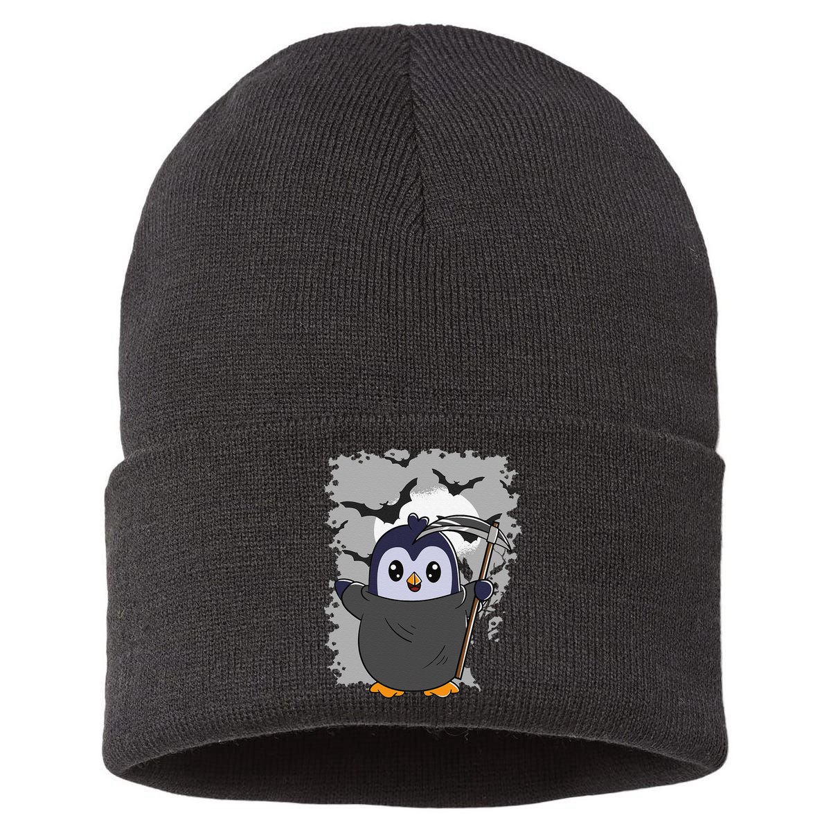 Grim Reaper Halloween Spooky Penguin Halloween Penguin Sustainable Knit Beanie