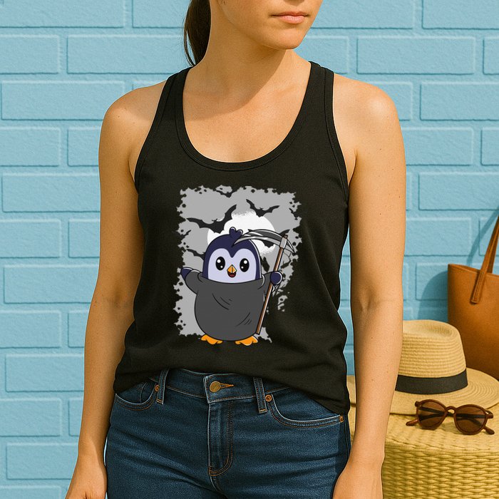 Grim Reaper Halloween Spooky Penguin Halloween Penguin Womens Tank Top