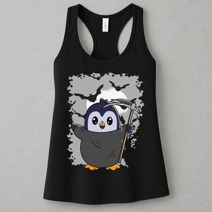 Grim Reaper Halloween Spooky Penguin Halloween Penguin Womens Tank Top