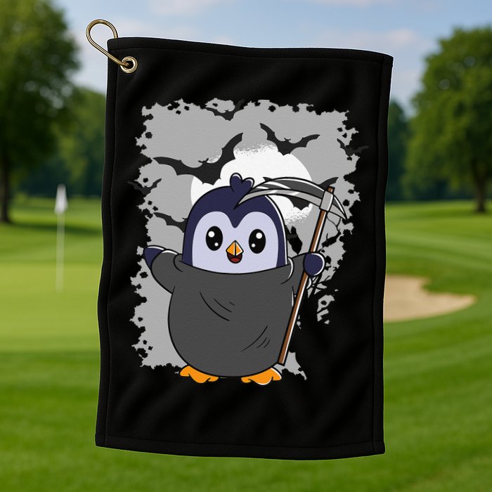 Grim Reaper Halloween Spooky Penguin Halloween Penguin Golf Towel
