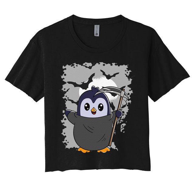 Grim Reaper Halloween Spooky Penguin Halloween Penguin Crop Top