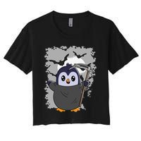 Grim Reaper Halloween Spooky Penguin Halloween Penguin Women's Crop Top Tee
