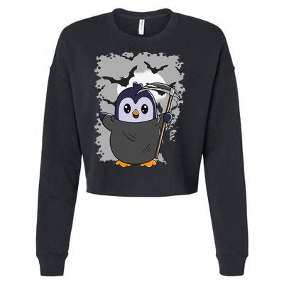 Grim Reaper Halloween Spooky Penguin Halloween Penguin Cropped Pullover Crew