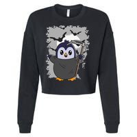 Grim Reaper Halloween Spooky Penguin Halloween Penguin Cropped Pullover Crew