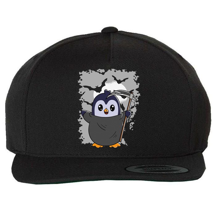 Grim Reaper Halloween Spooky Penguin Halloween Penguin Wool Snapback Cap