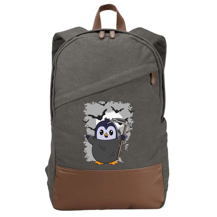 Grim Reaper Halloween Spooky Penguin Halloween Penguin Cotton Canvas Backpack