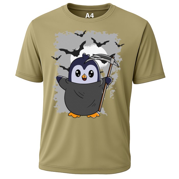 Grim Reaper Halloween Spooky Penguin Halloween Penguin Cooling Performance Crew T-Shirt