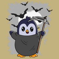 Grim Reaper Halloween Spooky Penguin Halloween Penguin Cooling Performance Crew T-Shirt