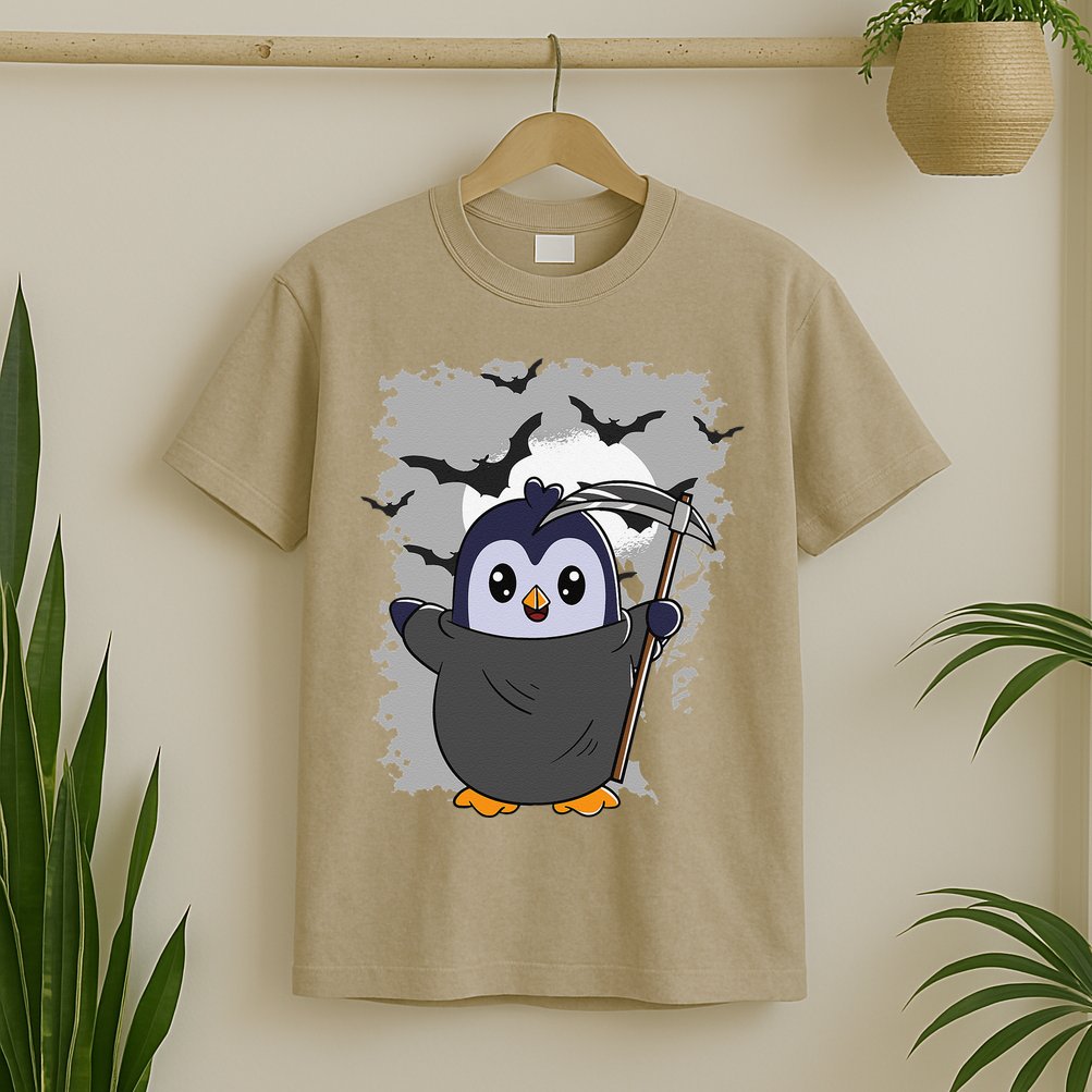 Grim Reaper Halloween Spooky Penguin Halloween Penguin T-Shirt