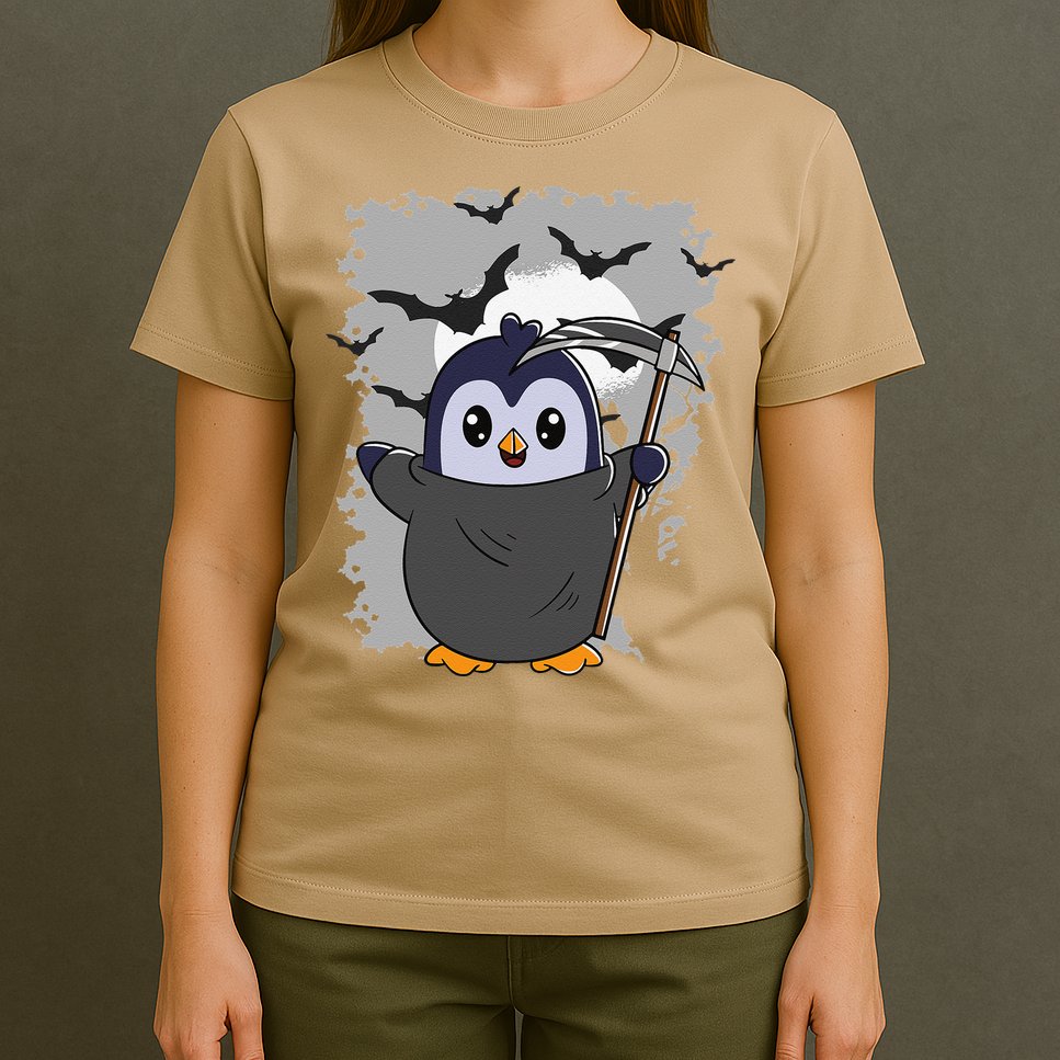 Grim Reaper Halloween Spooky Penguin Halloween Penguin T-Shirt