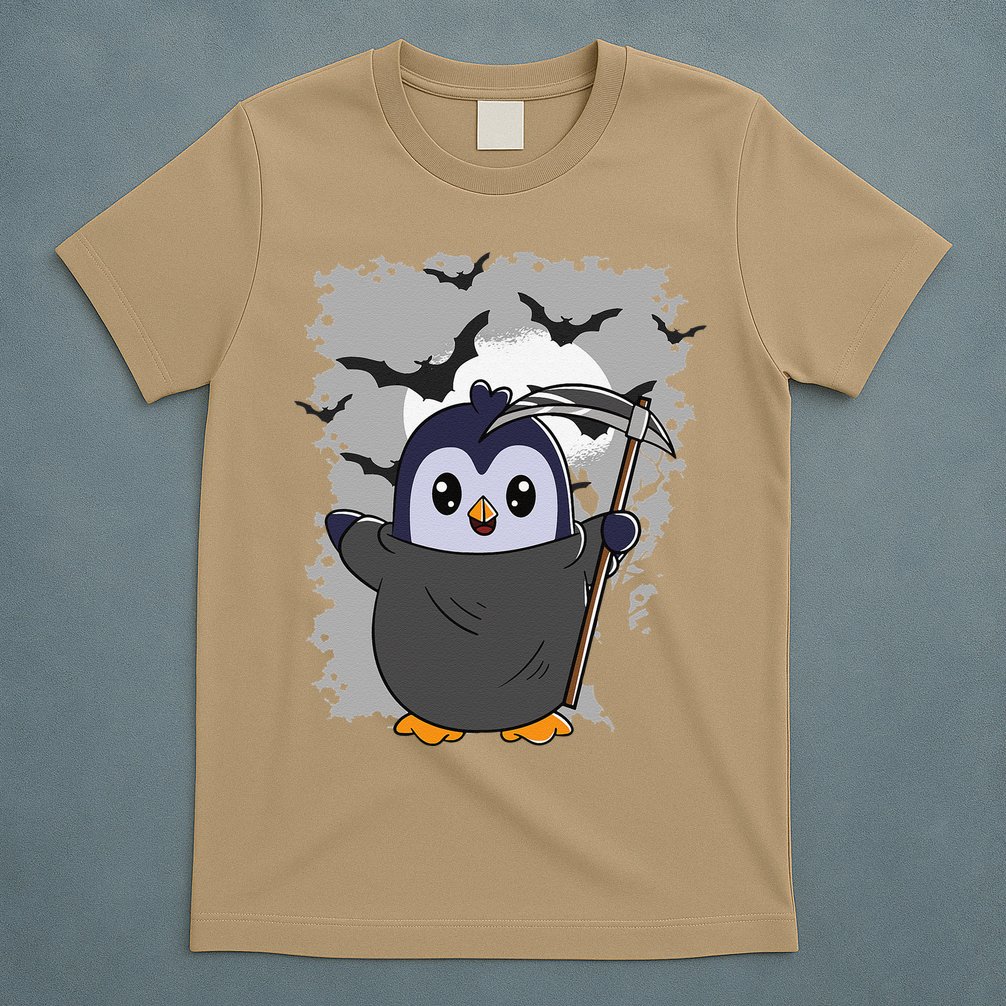 Grim Reaper Halloween Spooky Penguin Halloween Penguin T-Shirt