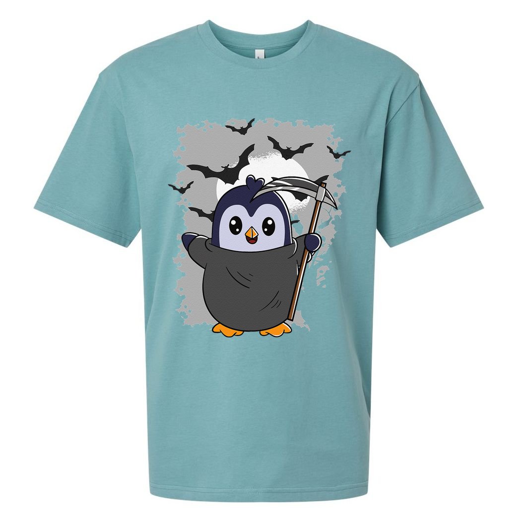 Grim Reaper Halloween Spooky Penguin Halloween Penguin Sueded Cloud Jersey T-Shirt