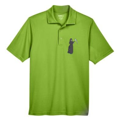 Grim Reaper Halloween Spooky Pirate Flag Graphic Men's Origin Performance Piqué Polo