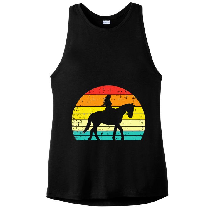 Girl Riding Horse Silhouette Sunset Retro Equestrian Women Ladies PosiCharge Tri-Blend Wicking Tank