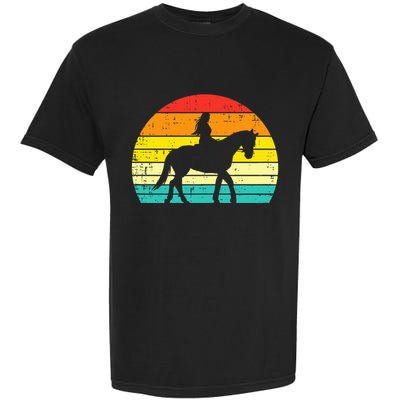 Girl Riding Horse Silhouette Sunset Retro Equestrian Women Garment-Dyed Heavyweight T-Shirt