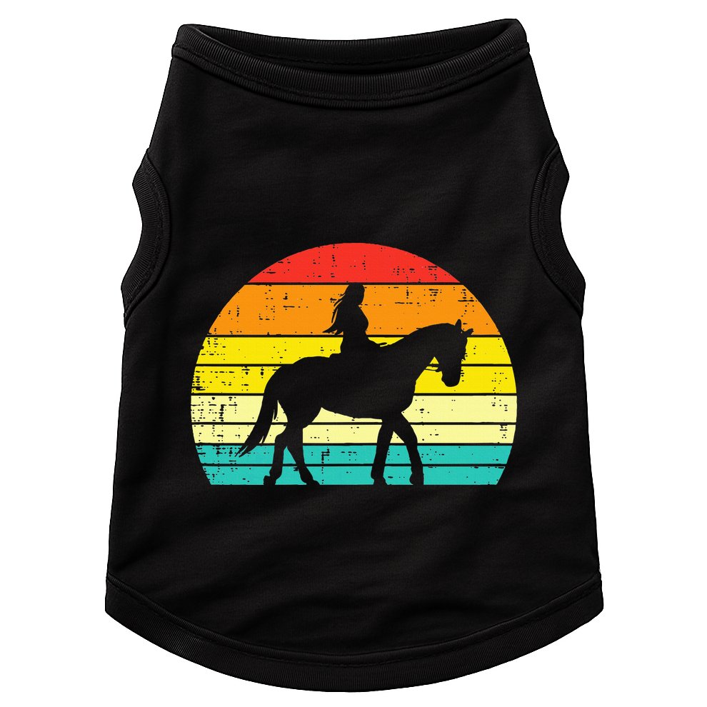 Girl Riding Horse Silhouette Sunset Retro Equestrian Women Doggie Tank