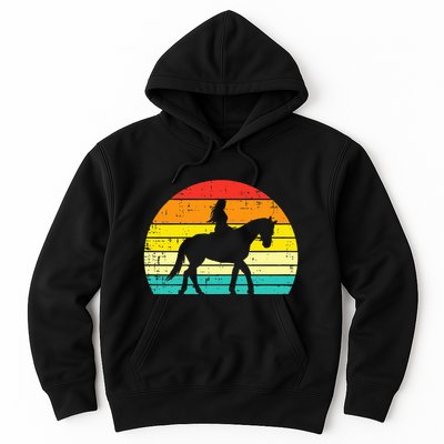 Girl Riding Horse Silhouette Sunset Retro Equestrian Women Hoodie