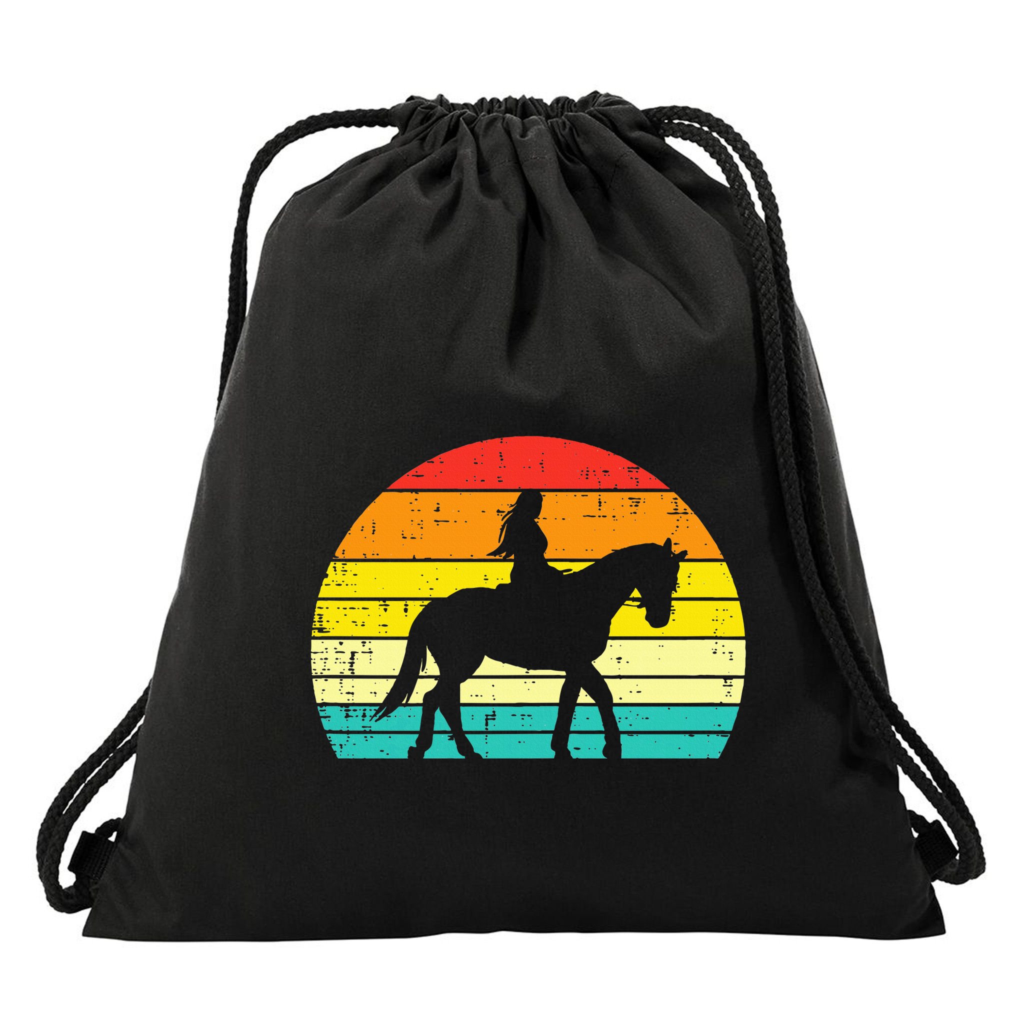 Girl Riding Horse Silhouette Sunset Retro Equestrian Women Drawstring Bag