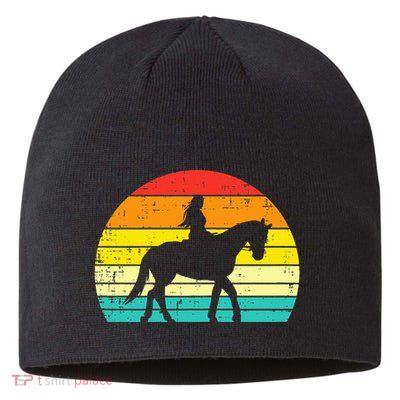 Girl Riding Horse Silhouette Sunset Retro Equestrian Women Sustainable Beanie
