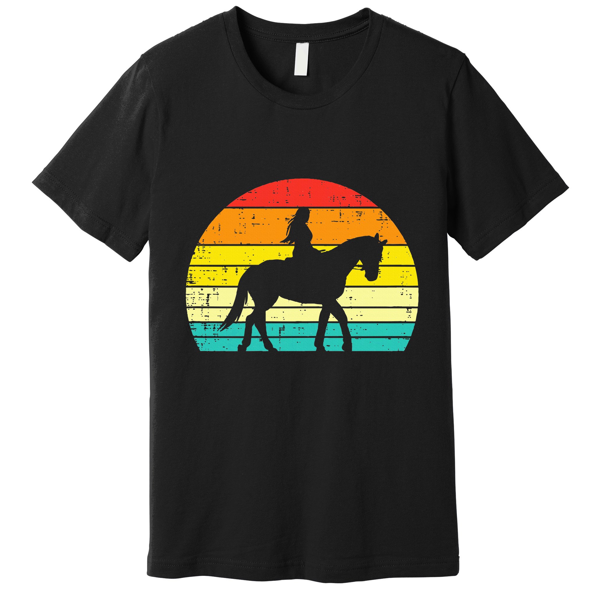 Girl Riding Horse Silhouette Sunset Retro Equestrian Women Premium T-Shirt