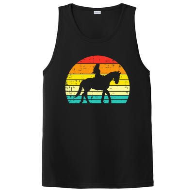 Girl Riding Horse Silhouette Sunset Retro Equestrian Women PosiCharge Competitor Tank