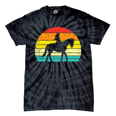 Girl Riding Horse Silhouette Sunset Retro Equestrian Women Tie-Dye T-Shirt