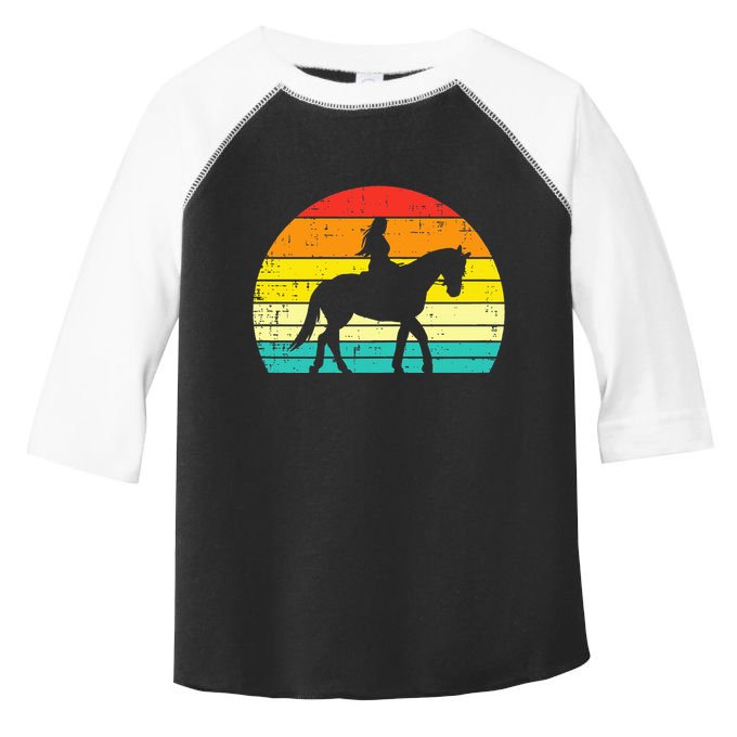 Girl Riding Horse Silhouette Sunset Retro Equestrian Women Toddler Fine Jersey T-Shirt