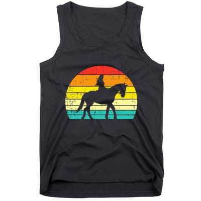 Girl Riding Horse Silhouette Sunset Retro Equestrian Women Tank Top