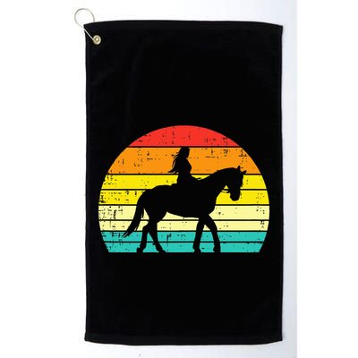 Girl Riding Horse Silhouette Sunset Retro Equestrian Women Golf Towel
