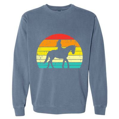 Girl Riding Horse Silhouette Sunset Retro Equestrian Women Garment-Dyed Sweatshirt