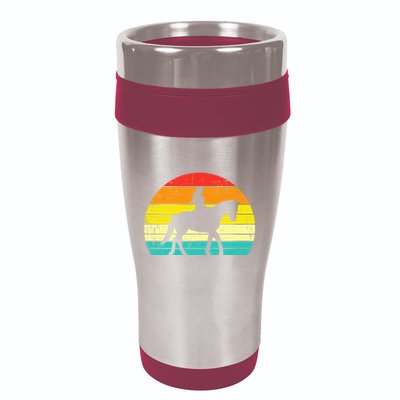 Girl Riding Horse Silhouette Sunset Retro Equestrian Women 16oz Travel Tumbler