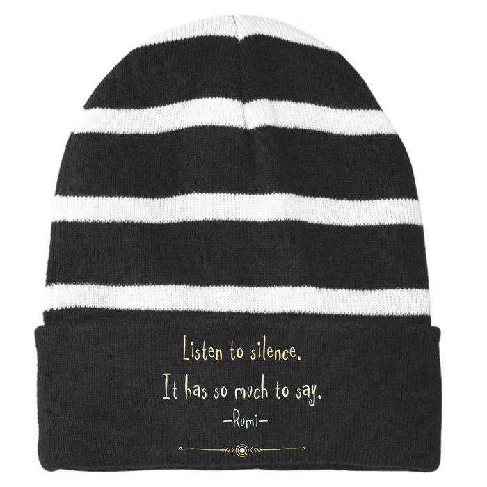 Great Rumi Inspirational Silence Quotes Striped Beanie with Solid Band