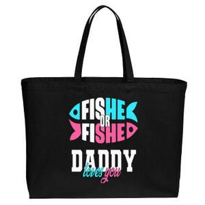 Gender Reveal Ideas Fishe Or Fishe Daddy Loves You Fishing Cotton Canvas Jumbo Tote