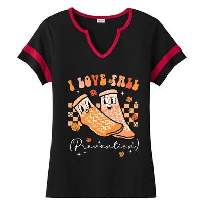 Groovy Retro I Love Fall Prevention Fall Physical Therapy Ladies Halftime Notch Neck Tee