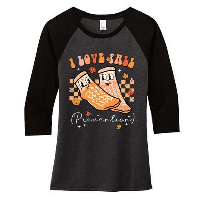 Groovy Retro I Love Fall Prevention Fall Physical Therapy Women's Tri-Blend 3/4-Sleeve Raglan Shirt