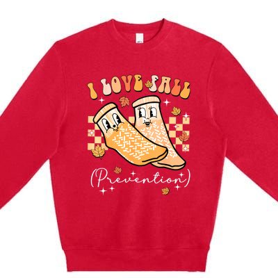 Groovy Retro I Love Fall Prevention Fall Physical Therapy Premium Crewneck Sweatshirt