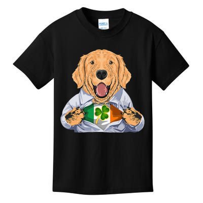 Golden Retrievers Irish Clover St Patrick Day Dog Kids T-Shirt