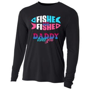 Gender Reveal Ideas Fishe Or Fishe Daddy Loves You Fishing Cooling Performance Long Sleeve Crew