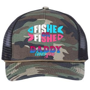 Gender Reveal Ideas Fishe Or Fishe Daddy Loves You Fishing Retro Rope Trucker Hat Cap