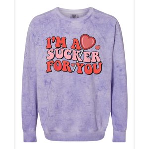 Groovy Retro IM A Sucker For You Happy ValentineS Couple Colorblast Crewneck Sweatshirt