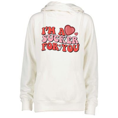 Groovy Retro IM A Sucker For You Happy ValentineS Couple Womens Funnel Neck Pullover Hood