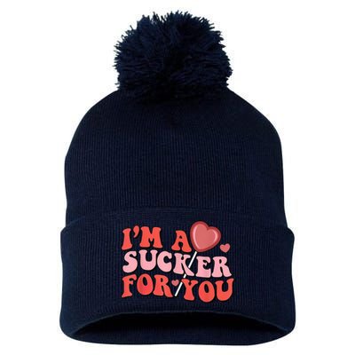 Groovy Retro IM A Sucker For You Happy ValentineS Couple Pom Pom 12in Knit Beanie