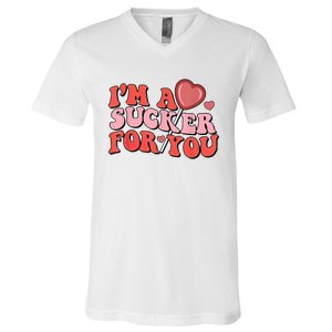 Groovy Retro IM A Sucker For You Happy ValentineS Couple V-Neck T-Shirt