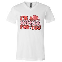 Groovy Retro IM A Sucker For You Happy ValentineS Couple V-Neck T-Shirt