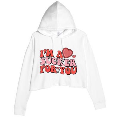 Groovy Retro IM A Sucker For You Happy ValentineS Couple Crop Fleece Hoodie