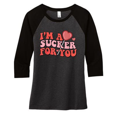 Groovy Retro IM A Sucker For You Happy ValentineS Couple Women's Tri-Blend 3/4-Sleeve Raglan Shirt