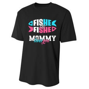 Gender Reveal Ideas Fishe Or Fishe Mommy Loves You Fishing Performance Sprint T-Shirt